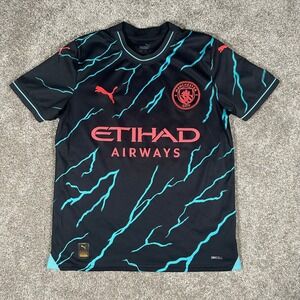 Puma Manchester City 2023-24 Third Jersey Kids XL Black Teal Lightning Bolt Top